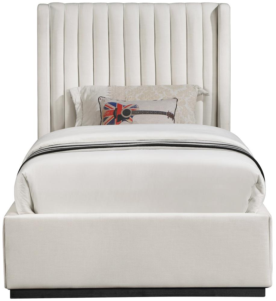 Meridian Furniture - Logan Beige Linen Textured Fabric Twin Bed - LoganBeige-T veiw 3