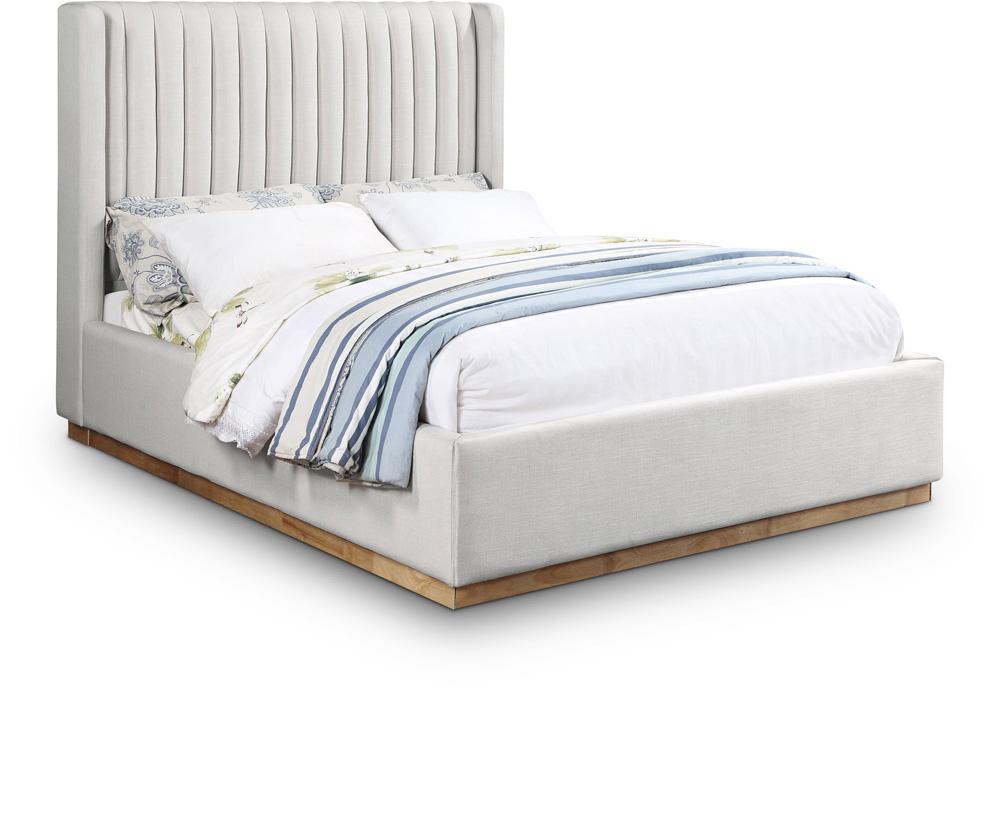 Meridian Furniture - Logan Cream Linen Textured Fabric Full Bed - LoganCream-F veiw 1