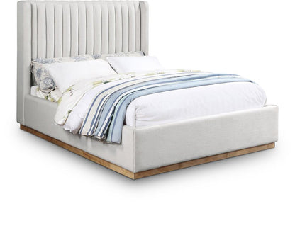 Meridian Furniture - Logan Cream Linen Textured Fabric Full Bed - LoganCream-F veiw 1