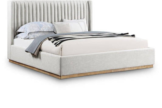 Meridian Furniture - Logan Cream Linen Textured Fabric King Bed - LoganCream-K veiw 1