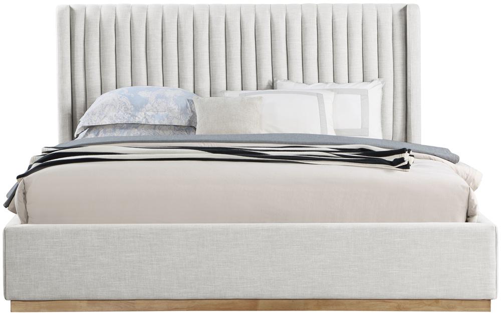 Meridian Furniture - Logan Cream Linen Textured Fabric King Bed - LoganCream-K veiw 3