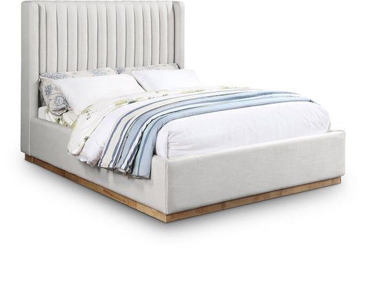 Meridian Furniture - Logan Cream Linen Textured Fabric Queen Bed - LoganCream-Q veiw 1