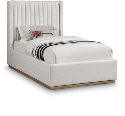 Meridian Furniture - Logan Cream Linen Textured Fabric Twin Bed - LoganCream-T veiw 1