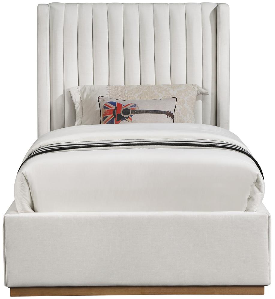 Meridian Furniture - Logan Cream Linen Textured Fabric Twin Bed - LoganCream-T veiw 3