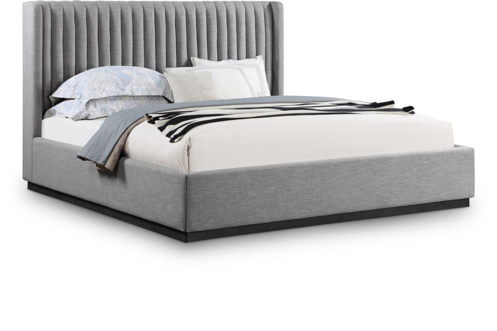 Meridian Furniture - Logan Grey Linen Textured Fabric King Bed - LoganGrey-K veiw 1