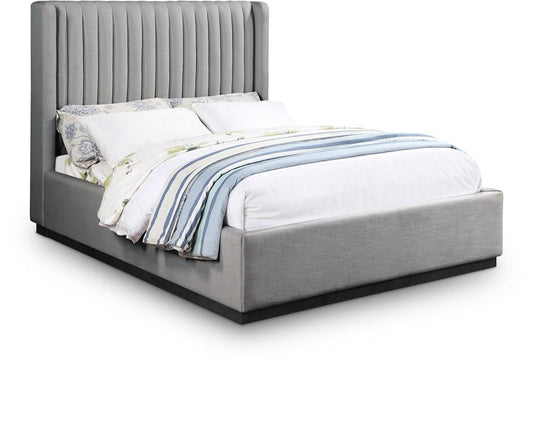 Meridian Furniture - Logan Grey Linen Textured Fabric Queen Bed - LoganGrey-Q veiw 1