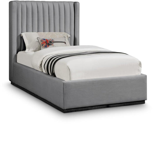 Meridian Furniture - Logan Grey Linen Textured Fabric Twin Bed - LoganGrey-T veiw 1