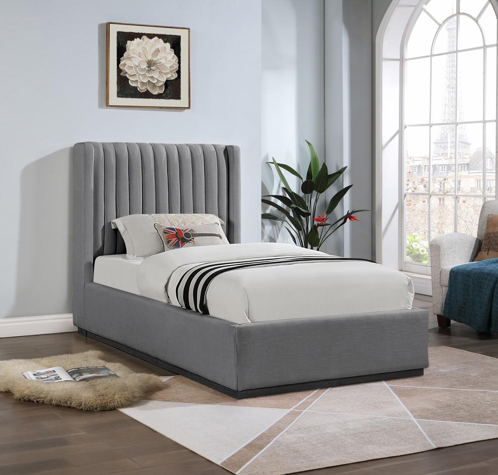 Meridian Furniture - Logan Grey Linen Textured Fabric Twin Bed - LoganGrey-T veiw 2