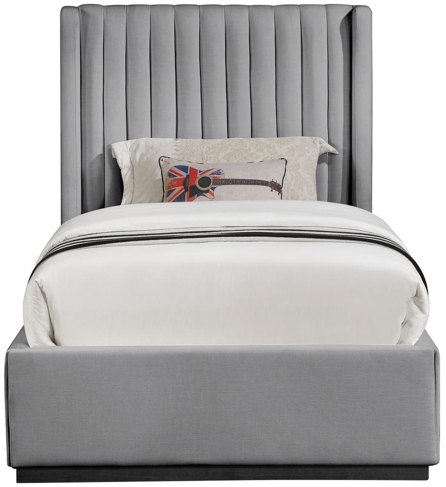 Meridian Furniture - Logan Grey Linen Textured Fabric Twin Bed - LoganGrey-T veiw 3