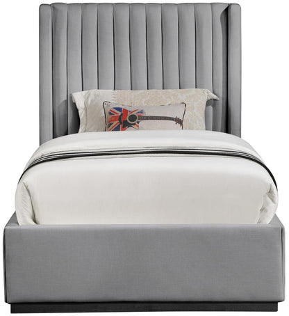 Meridian Furniture - Logan Grey Linen Textured Fabric Twin Bed - LoganGrey-T veiw 3