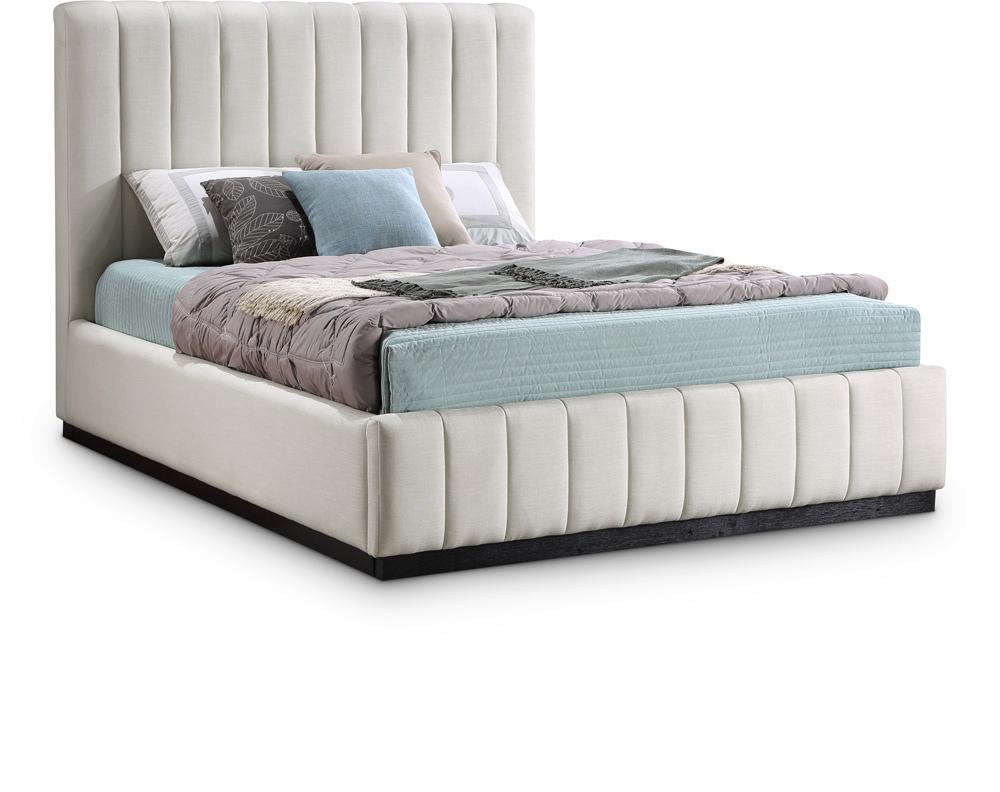 Meridian Furniture - Lucia Beige Linen Textured Fabric Queen Bed - LuciaBeige-Q veiw 1