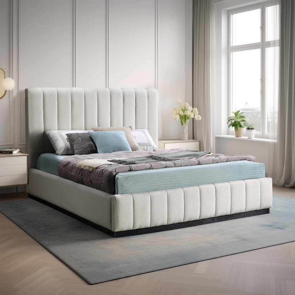 Meridian Furniture - Lucia Beige Linen Textured Fabric Queen Bed - LuciaBeige-Q veiw 2