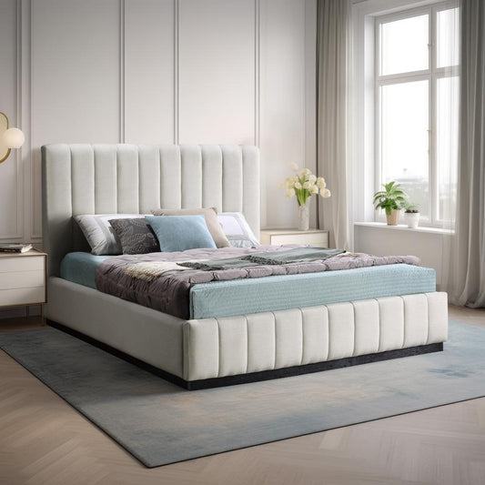 Meridian Furniture - Lucia Beige Linen Textured Fabric Queen Bed - LuciaBeige-Q veiw 2