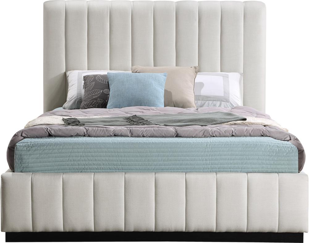 Meridian Furniture - Lucia Beige Linen Textured Fabric Queen Bed - LuciaBeige-Q veiw 3