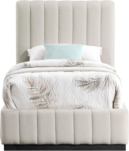 Meridian Furniture - Lucia Beige Linen Textured Fabric Twin Bed - LuciaBeige-T veiw 3