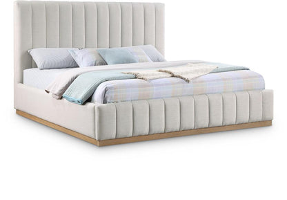 Meridian Furniture - Lucia Cream Linen Textured Fabric King Bed - LuciaCream-K veiw 1
