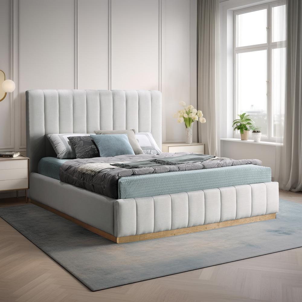 Meridian Furniture - Lucia Cream Linen Textured Fabric King Bed - LuciaCream-K veiw 2