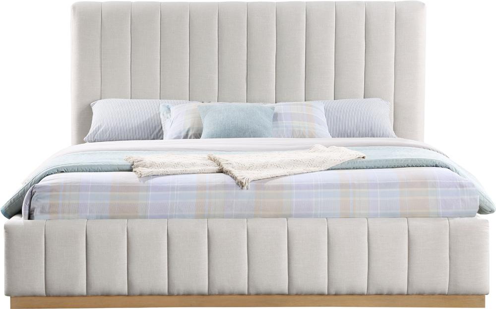 Meridian Furniture - Lucia Cream Linen Textured Fabric King Bed - LuciaCream-K veiw 3
