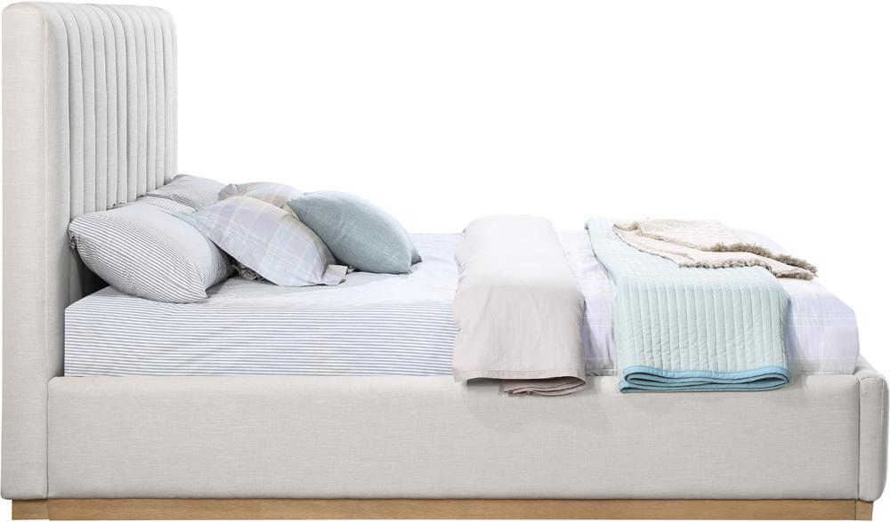 Meridian Furniture - Lucia Cream Linen Textured Fabric King Bed - LuciaCream-K veiw 4