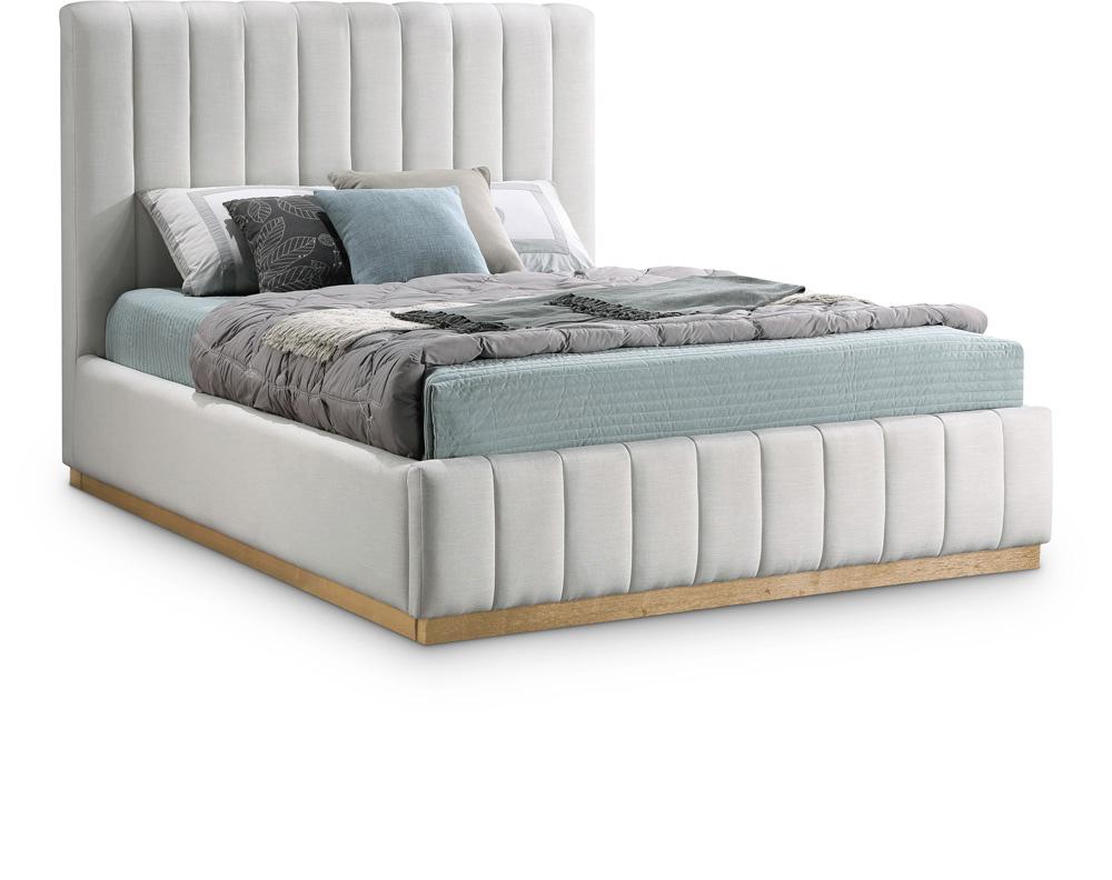 Meridian Furniture - Lucia Cream Linen Textured Fabric Queen Bed - LuciaCream-Q veiw 1