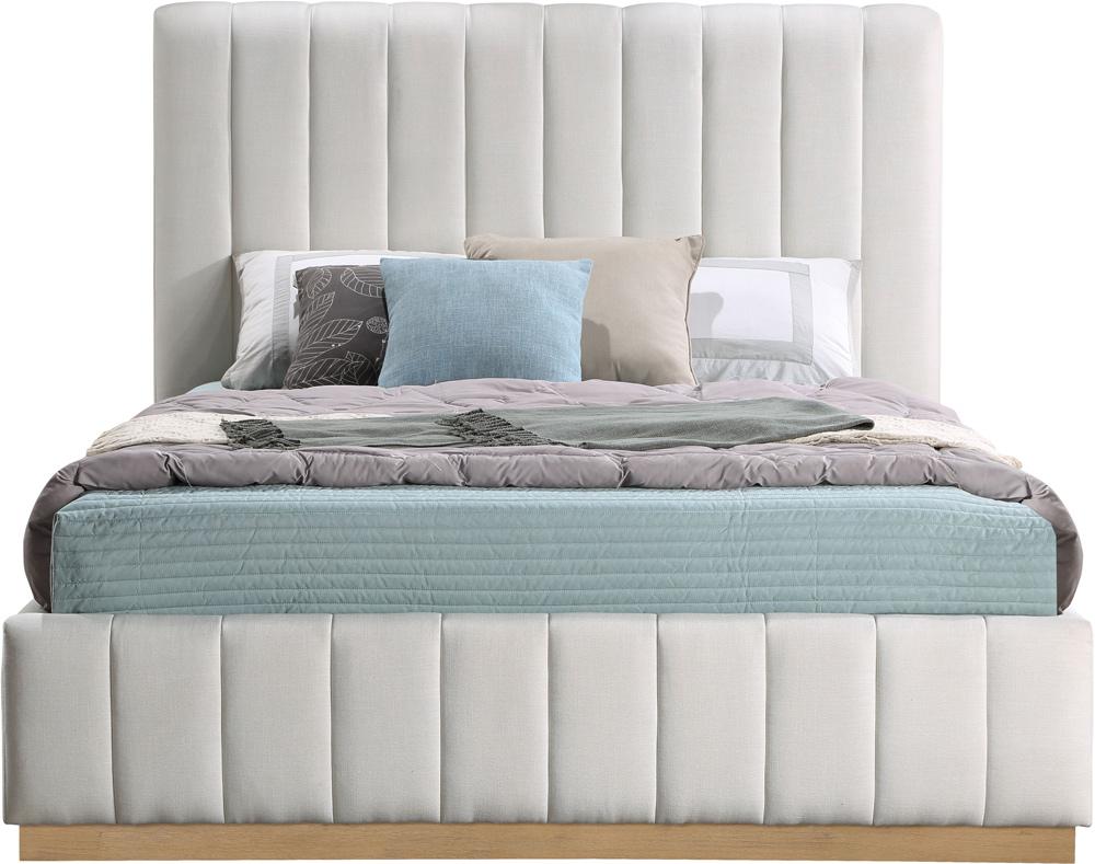 Meridian Furniture - Lucia Cream Linen Textured Fabric Queen Bed - LuciaCream-Q veiw 3