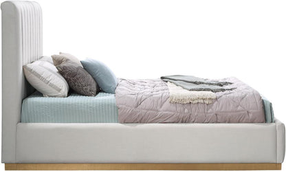 Meridian Furniture - Lucia Cream Linen Textured Fabric Queen Bed - LuciaCream-Q veiw 4