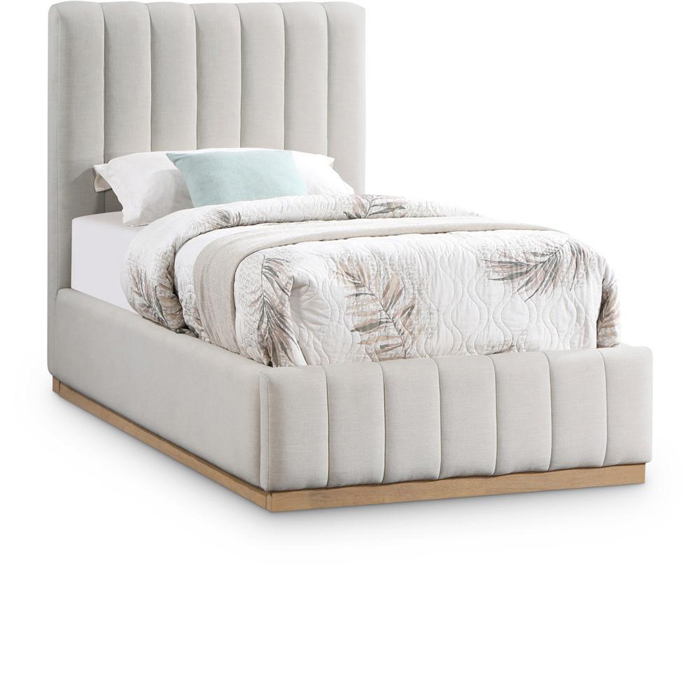 Meridian Furniture - Lucia Cream Linen Textured Fabric Twin Bed - LuciaCream-T veiw 1