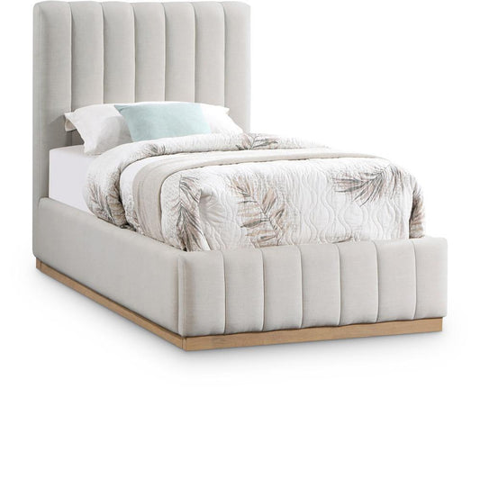 Meridian Furniture - Lucia Cream Linen Textured Fabric Twin Bed - LuciaCream-T veiw 1