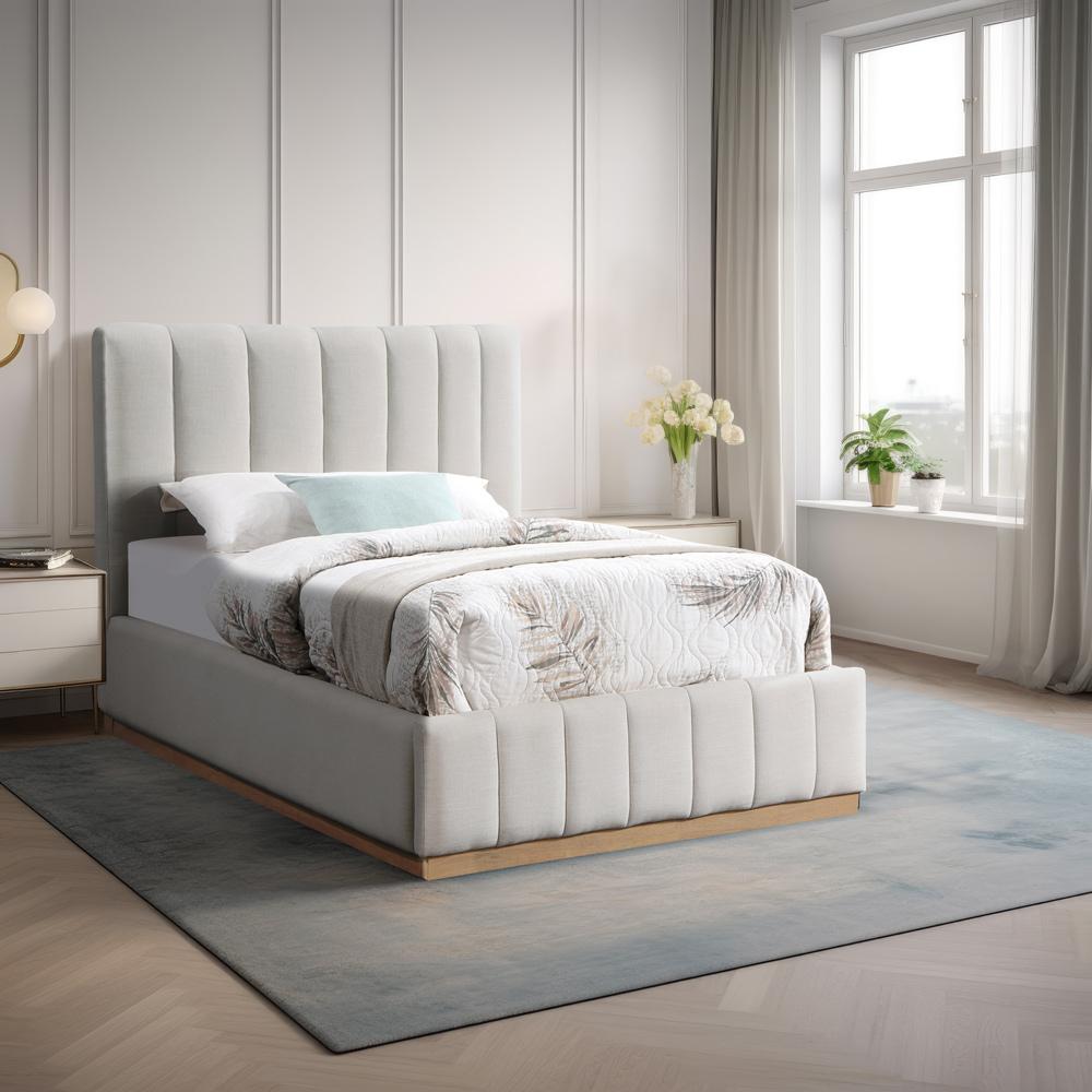 Meridian Furniture - Lucia Cream Linen Textured Fabric Twin Bed - LuciaCream-T veiw 2