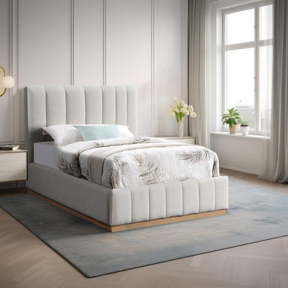 Meridian Furniture - Lucia Cream Linen Textured Fabric Twin Bed - LuciaCream-T veiw 2