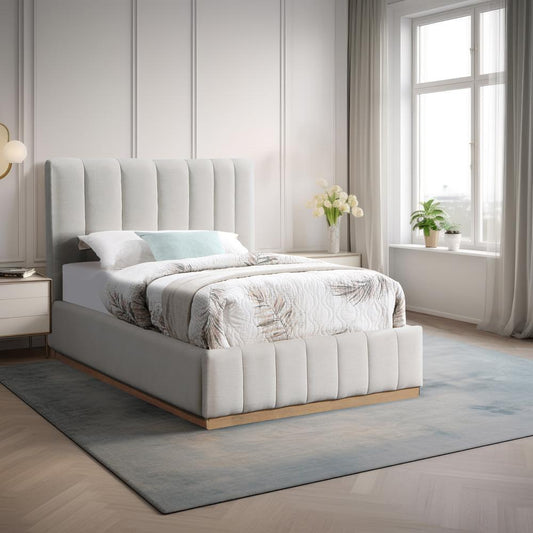 Meridian Furniture - Lucia Cream Linen Textured Fabric Twin Bed - LuciaCream-T veiw 2