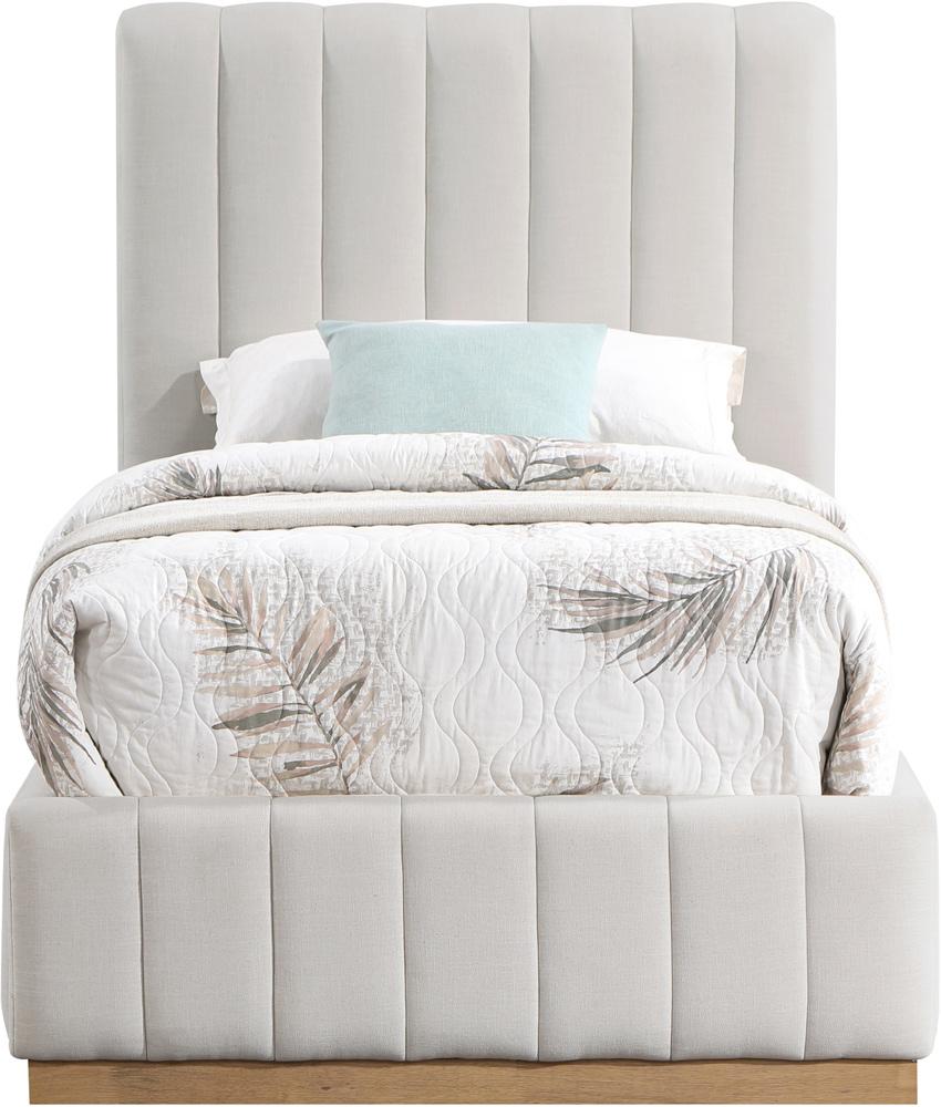 Meridian Furniture - Lucia Cream Linen Textured Fabric Twin Bed - LuciaCream-T veiw 3