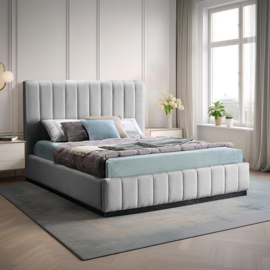 Meridian Furniture - Lucia Grey Linen Textured Fabric King Bed - LuciaGrey-K veiw 2