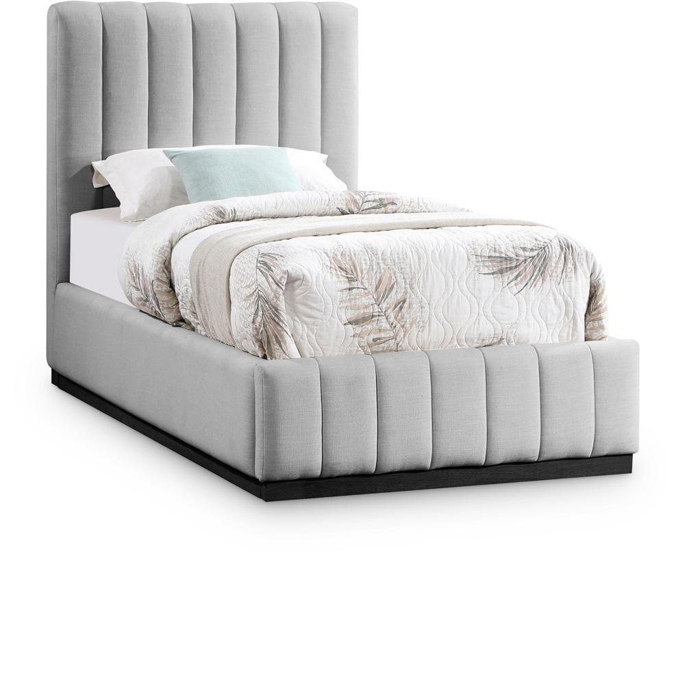 Meridian Furniture - Lucia Grey Linen Textured Fabric Twin Bed - LuciaGrey-T veiw 1