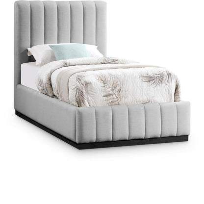 Meridian Furniture - Lucia Grey Linen Textured Fabric Twin Bed - LuciaGrey-T veiw 1
