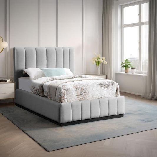 Meridian Furniture - Lucia Grey Linen Textured Fabric Twin Bed - LuciaGrey-T veiw 2