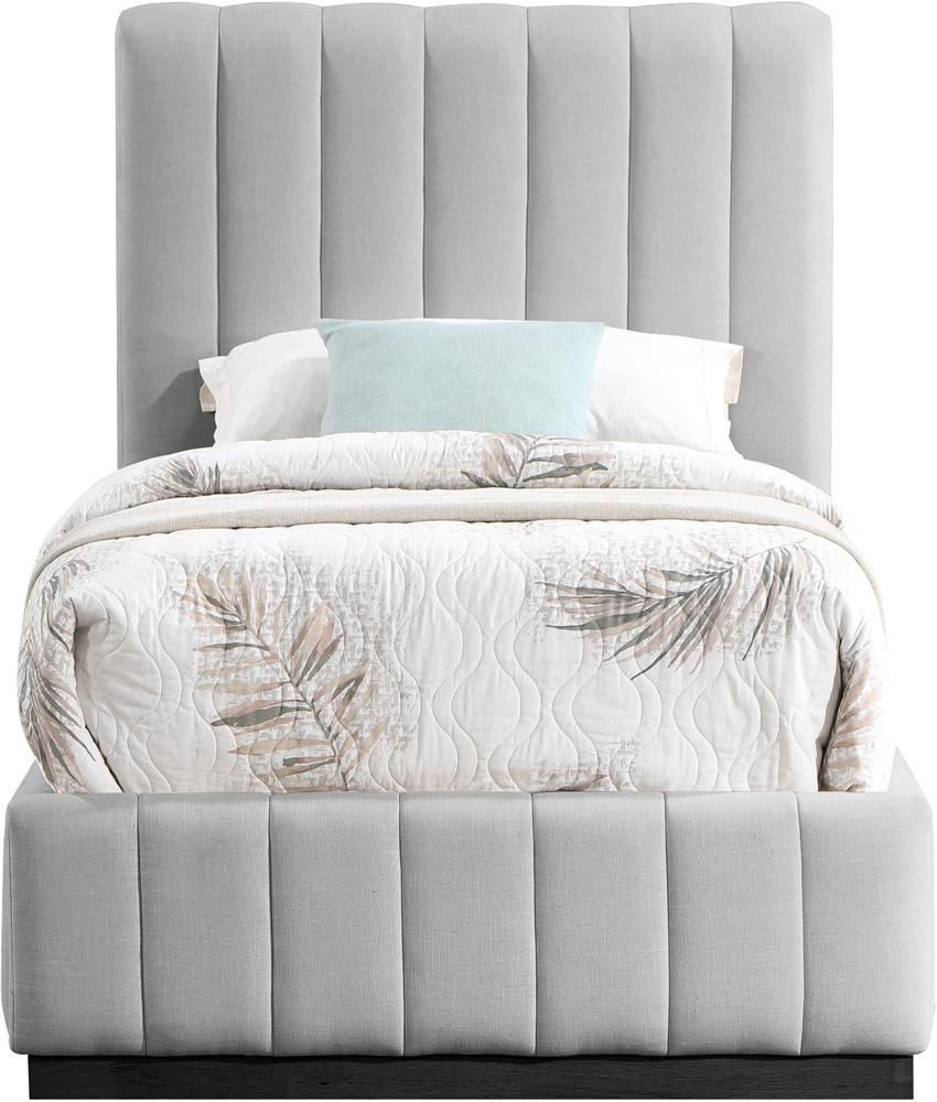 Meridian Furniture - Lucia Grey Linen Textured Fabric Twin Bed - LuciaGrey-T veiw 3