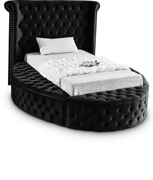 Meridian Furniture - Luxus Black Velvet Twin Bed - LuxusBlack-T veiw 1