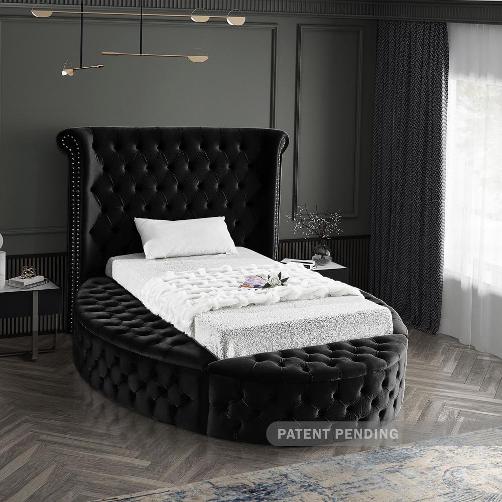 Meridian Furniture - Luxus Black Velvet Twin Bed - LuxusBlack-T veiw 3