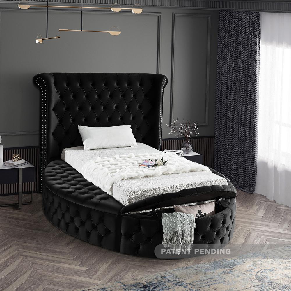 Meridian Furniture - Luxus Black Velvet Twin Bed - LuxusBlack-T veiw 4