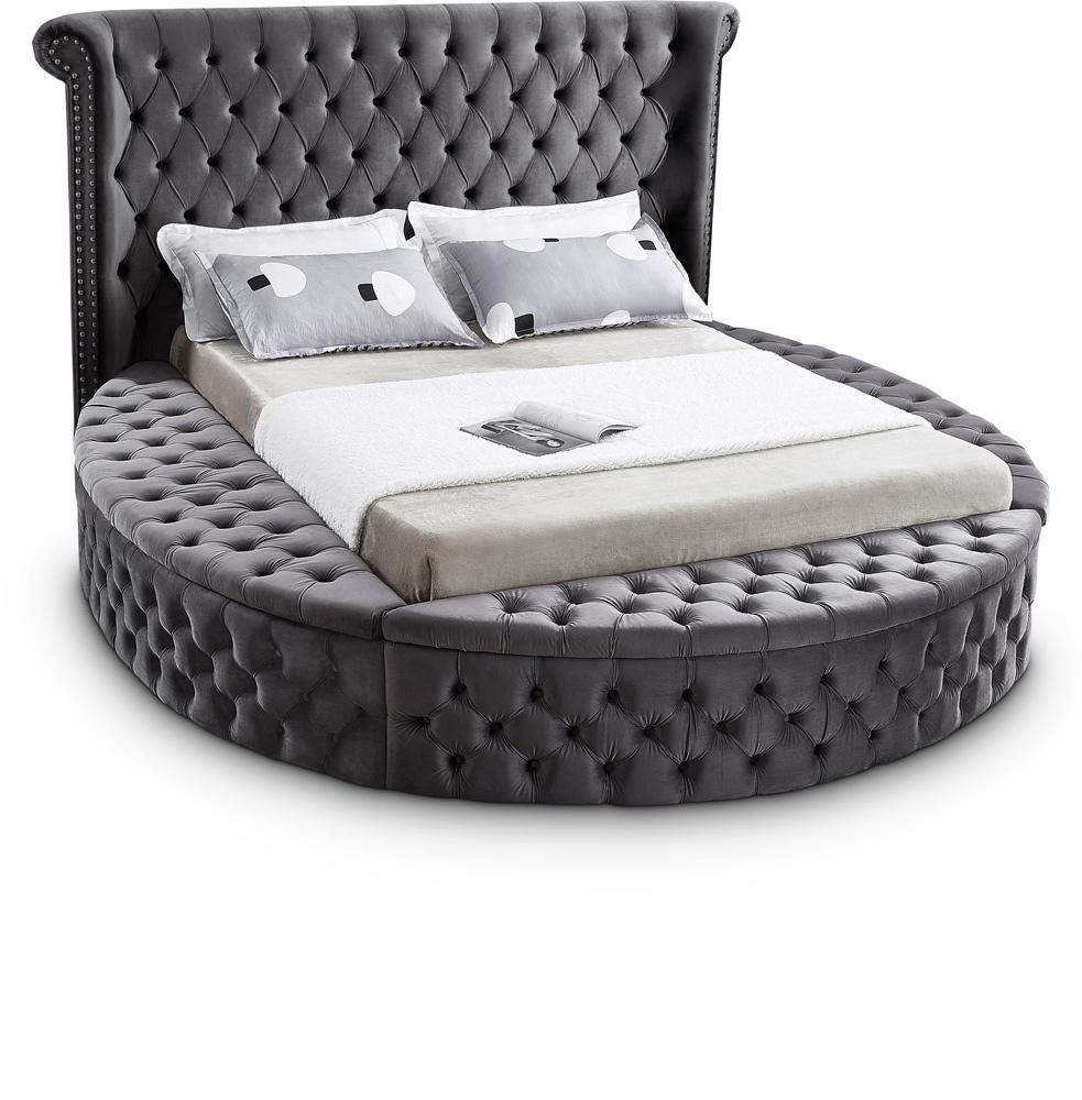 Meridian Furniture - Luxus Grey Velvet Full Bed - LuxusGrey-F veiw 1
