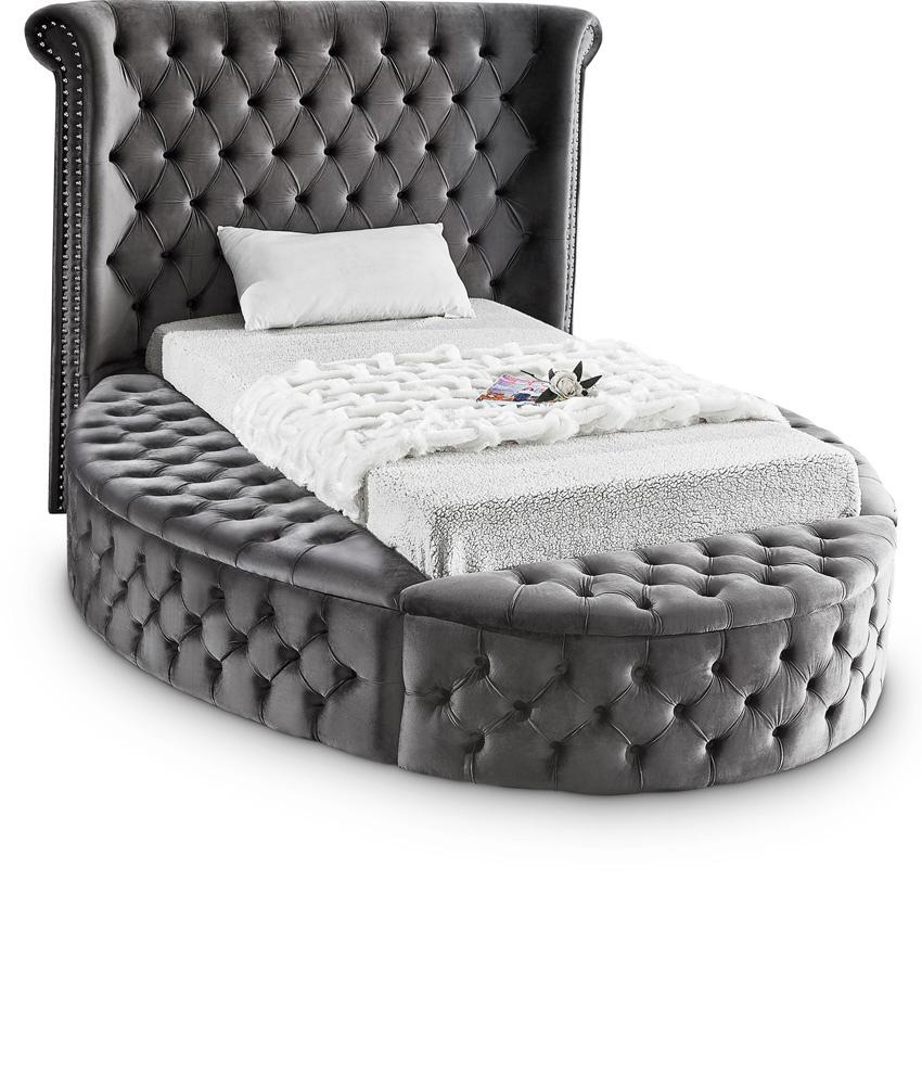 Meridian Furniture - Luxus Grey Velvet Twin Bed - LuxusGrey-T veiw 1