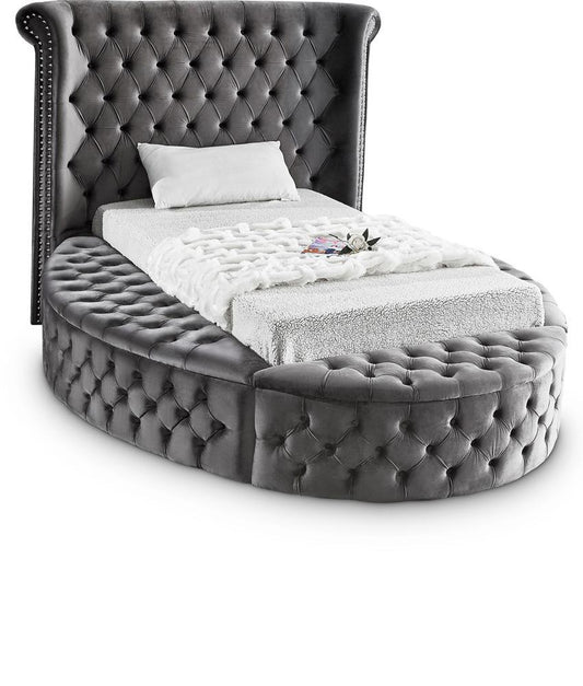 Meridian Furniture - Luxus Grey Velvet Twin Bed - LuxusGrey-T veiw 1