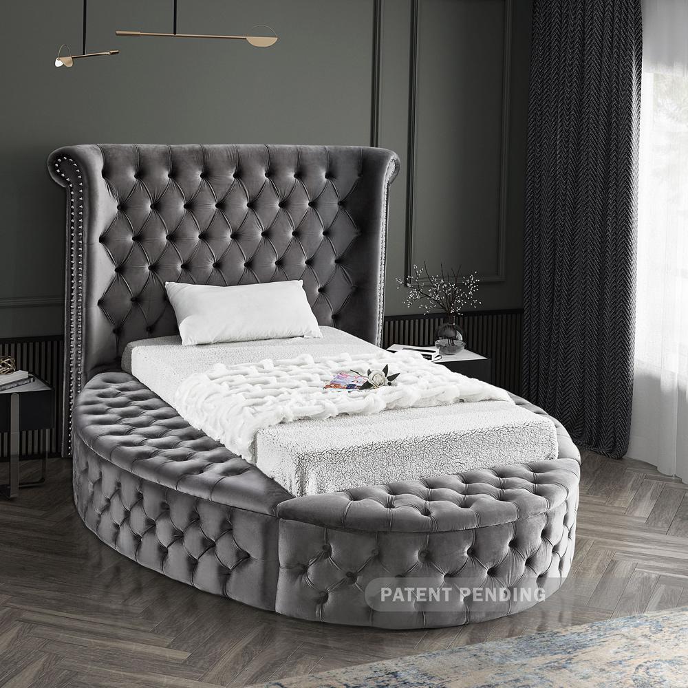 Meridian Furniture - Luxus Grey Velvet Twin Bed - LuxusGrey-T veiw 3