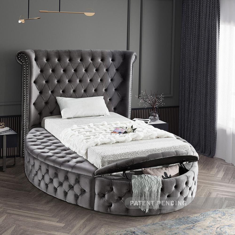 Meridian Furniture - Luxus Grey Velvet Twin Bed - LuxusGrey-T veiw 4