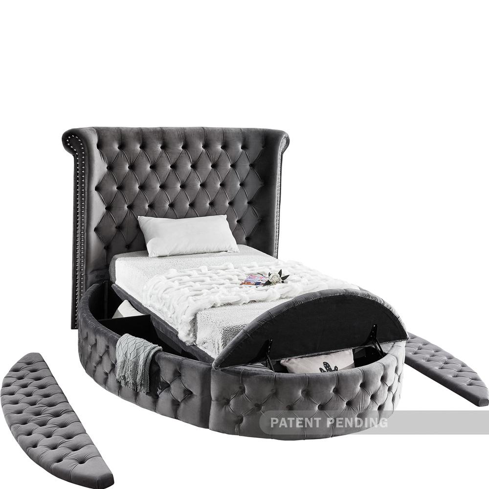 Meridian Furniture - Luxus Grey Velvet Twin Bed - LuxusGrey-T veiw 7