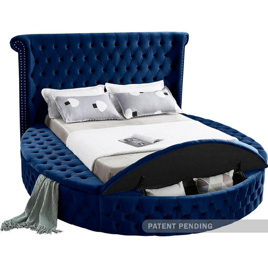 Meridian Furniture - Luxus Navy Velvet King Bed - LuxusNavy-K veiw 2