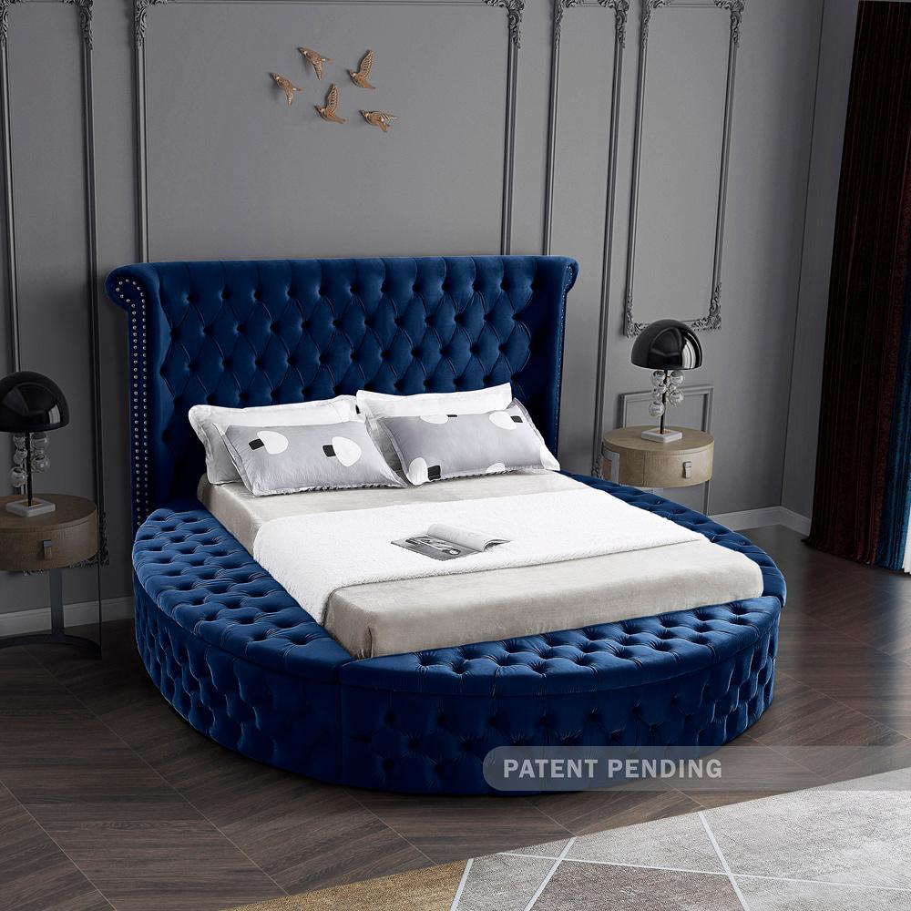 Meridian Furniture - Luxus Navy Velvet King Bed - LuxusNavy-K veiw 3