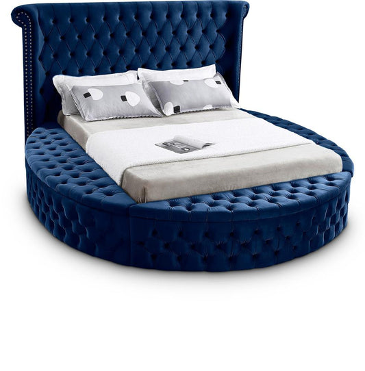 Meridian Furniture - Luxus Navy Velvet Queen Bed - LuxusNavy-Q veiw 1