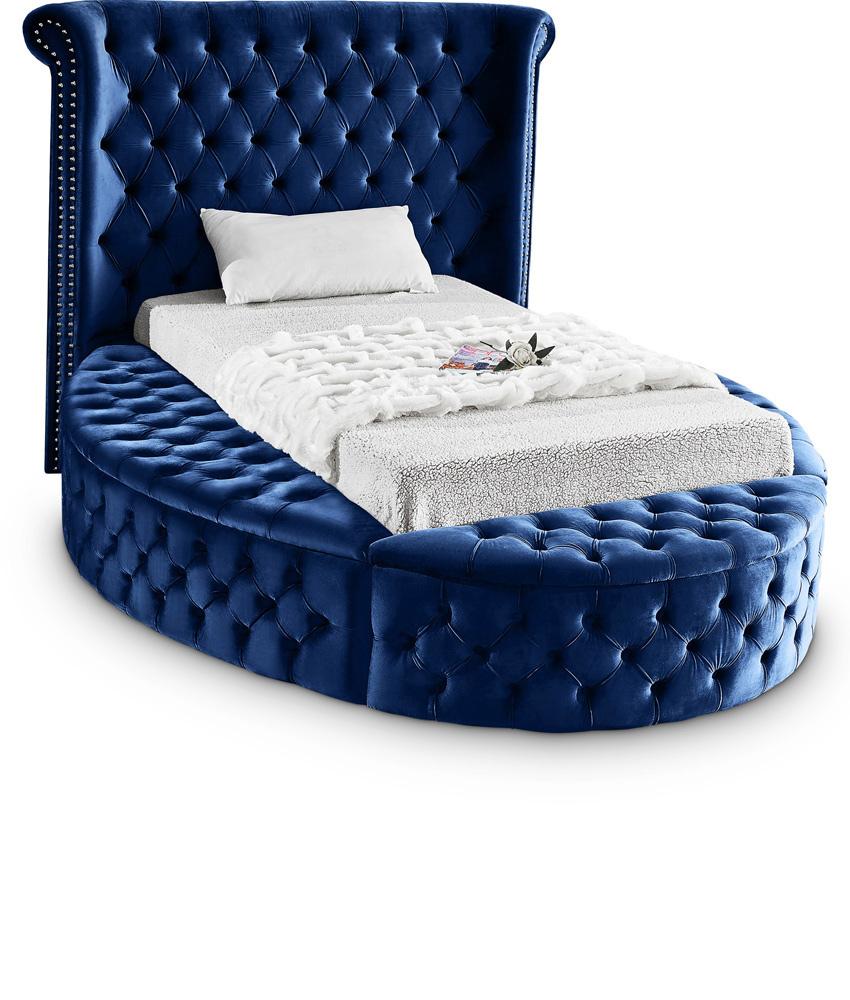 Meridian Furniture - Luxus Navy Velvet Twin Bed - LuxusNavy-T veiw 1